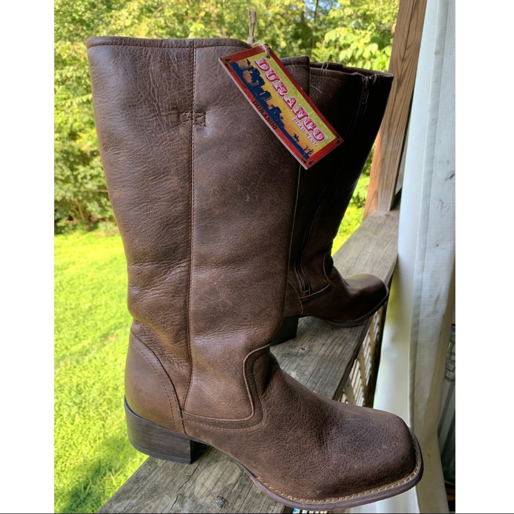 Ladies Durango brown leather zip up boots size 10